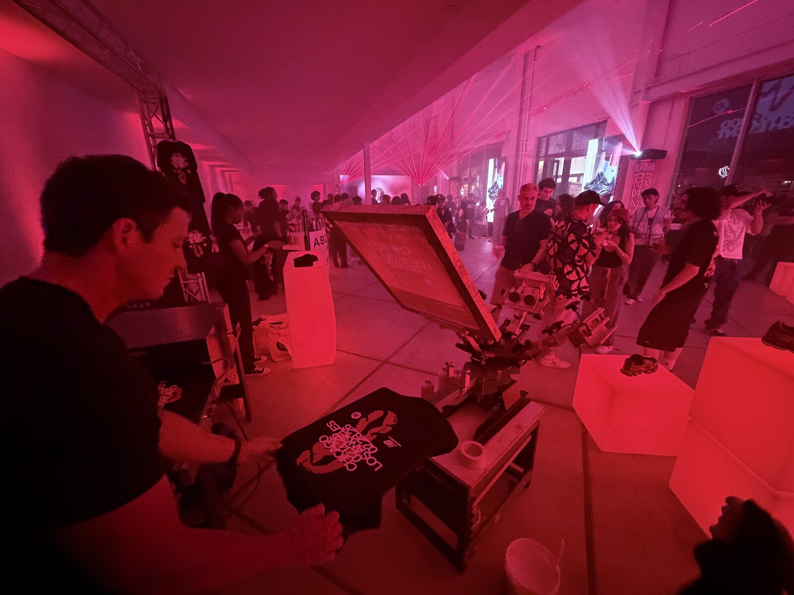 Live t-shirt printing for product launches at a Merch Troop booth